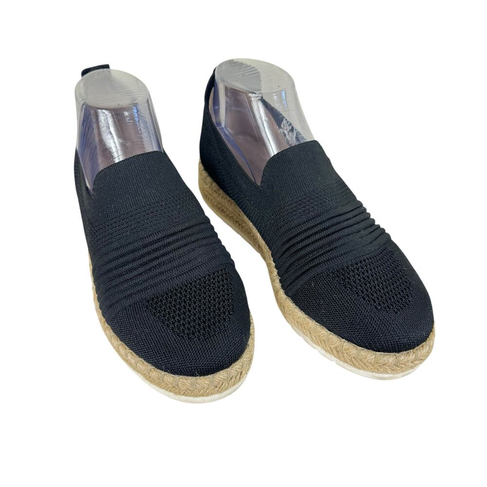 Adrienne Vittadini Black Flats with Tan Sole